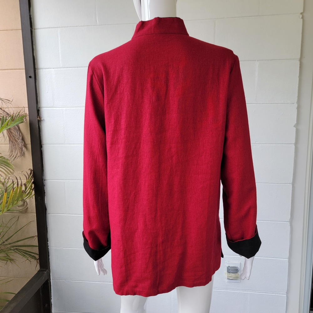 Reversible Tang Suit Jacket Red Black Women Large Vintage Traditional Minimalist - Picture 7 of 16